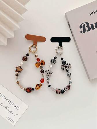 Vintage Art Design Phone Lanyard, Asymmetrical Leopard Print High-End Handmade Beaded Niche Luxury Wrist Strap, Bag Chain, Key Chain, Pendant, Washer, Case For Women