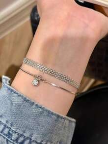 1pc Luxury Rhinestone Vintage Palace Style Strap Bracelet, Retro Minimalist Niche Design Satin Bracelet