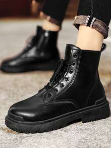 New High-Top Fashion Men's Boots, Lace-Up Leather Upper With Side Zipper Design, Thick Sole, Anti-Slip, Suitable For Outdoor, Hiking, Work, Snow Boots