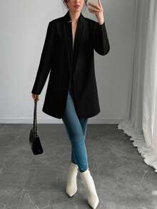 Abrigo cómodo de largo medio y color liso para mujer Diseño informal y estilizado, gabardina de otoño/invierno, abrigo de color liso para mujer, corte regular - Negro - Ver 4