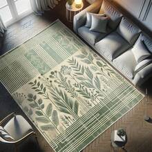 Retro Mid Century Abstract Pattern Rug On Ivory Background, Dark Orange And Reseda Green, 4' X 5' 5", Ideal For Bedroom, Dorm And Living Room - Sampanye Hijau Laurel - View 8
