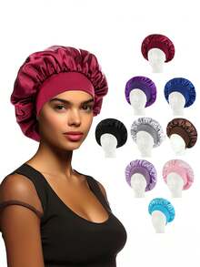 Black Satin Lace Bow Elastic Lightweight Shower Cap For Women & Girls - Multicolor - View 6