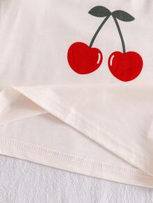 2pcs Baby Girls Lightweight Cherry Random All-Over Print Top And Pants Set, Cute & Outfit For All Seasons - Apricot - View 4