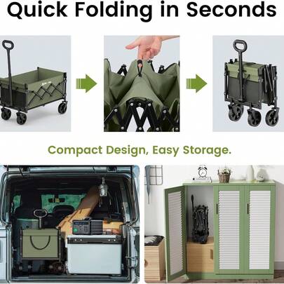 Carrito de mano ligero, plegable y resistente para playa y exteriores | Carrito de compra grande con ruedas para camping, jardinería y deportes | Carrito de transporte de gran capacidad