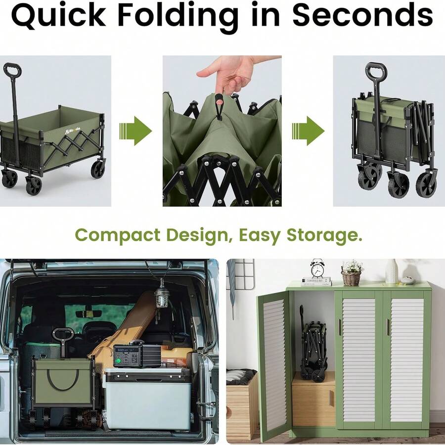 Carrito de mano ligero, plegable y resistente para playa y exteriores | Carrito de compra grande con ruedas para camping, jardinería y deportes | Carrito de transporte de gran capacidad