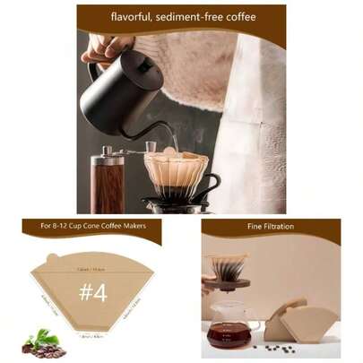 Coffee Filters, 200 Count Disposable Coffee Paper Filters, Size 04 Unbleached Cone Filters 2 - 4 Cup, Filters Pour Over And Drip Coffee Maker 200, V02