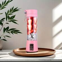 Portable Mini Cyclone Juicer Cup, Multi-Functional Juicer, Small Portable Electric Juicer Cup For Home Use, Wireless Rechargeable Mini Fruit And Vegetable Blender, Blue, Pink, Green, Easy To Clean, Perfect For Making Fruit And Vegetable Juices And Smoothies - Pink - View 1