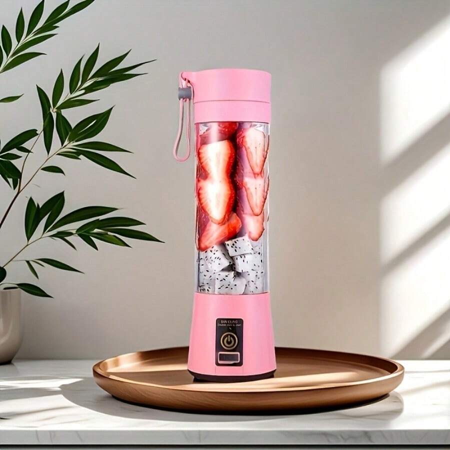 Portable Mini Cyclone Juicer Cup, Multi-Functional Juicer, Small Portable Electric Juicer Cup For Home Use, Wireless Rechargeable Mini Fruit And Vegetable Blender, Blue, Pink, Green, Easy To Clean, Perfect For Making Fruit And Vegetable Juices And Smoothies - Pink - View 1