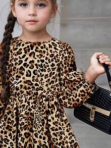 Đầm dài tay dáng chữ A thời trang, thanh lịch cho bé gái 4-8 tuổi, thắt nơ và họa tiết da báo, nhẹ, thoáng khí, thích hợp cho các hoạt động thường ngày, thăm hỏi, nghỉ mát, vui chơi công viên. Kích thước lớn hơn bình thường. - Cà phê - Xem 4