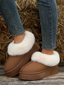 2025 New Autumn/Winter Thermal Slippers, Suede Fleece Thick Sole PlushThermal Linedd Warm Slippers, Non-Slip Fashion House Shoes, Preppy Campus Street Style Fluffy Lining