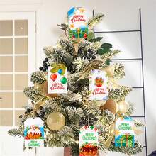 6 Pcs Christmas Wooden Pendants Festive Letter Present Boxes Pattern Tree Hanging Ornament For Home Party - Colorful - View 2