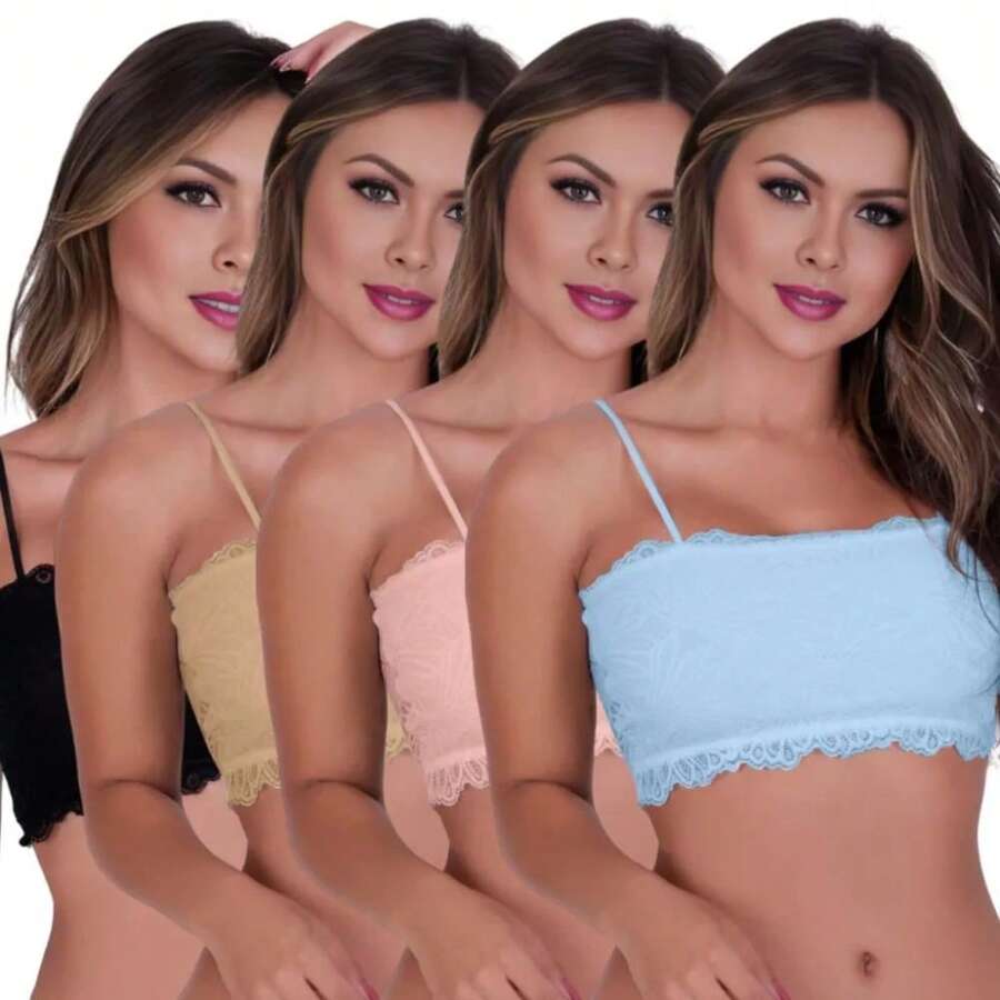 Kit 2 Top Faixa Renda Forrado Sem Bojo Com Alça Fina Lingerie Cropped Feminino Blogueirinha