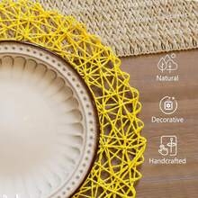 Paper Braided Round Placemats Set Of 6 Natural Non-Slip Heat Resistant Table Mats For Dining Tables Woven Indoor Outdoor Place Mats(Yellow),24807593 - Yellow - View 5