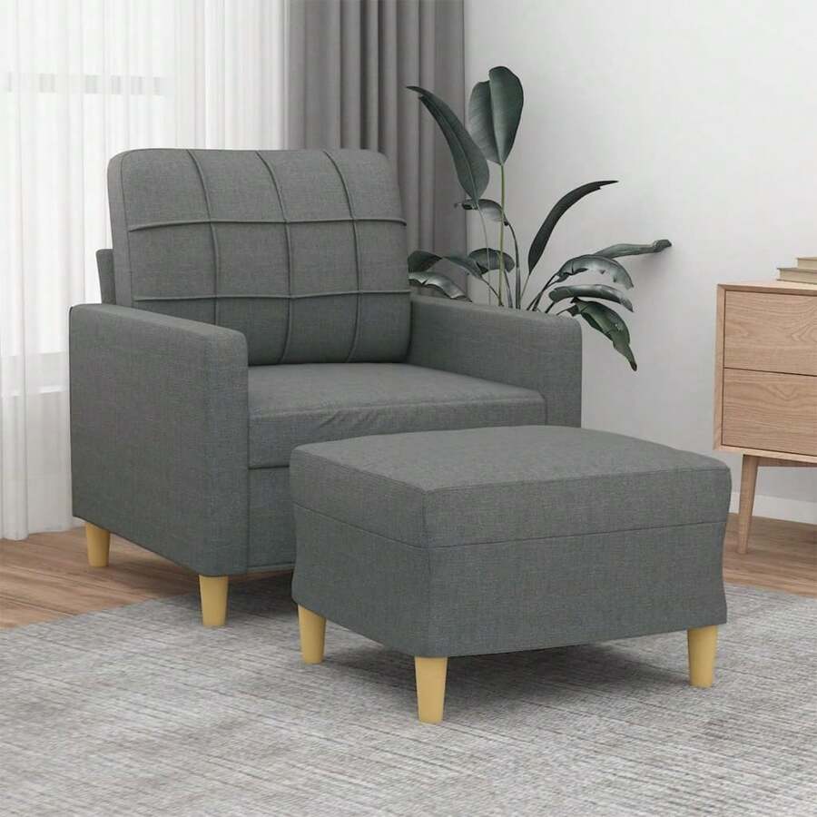 vidaXL Sessel mit Hocker dunkelgrau, 60 cm Stoff - Grau - Übersicht 1