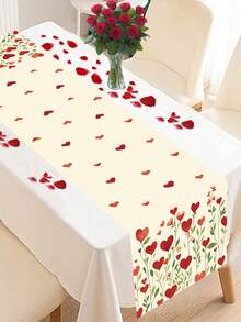 1 Stück Herz-förmiger Tischläufer zum Valentinstag, Tischdecke zum Valentinstag, Valentinstag Geschenk (für Freund/Freundin), Valentinstag Banner, Valentinstag süße Dekoration, Valentinstag Party Zubehör, Jahrestag Hochzeit romantische Tischdecken Dekoration, Küchendekoration, Esszimmertischdecke, Valentinstag Heimdekoration - Valentinstag-Herzen - Übersicht 8