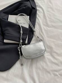 Bolso de mano mini de grano de litchi, nuevo bolso cruzado compacto de moda diaria para mujer - Plateado - Ver 8