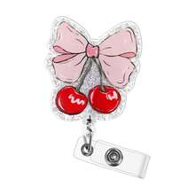 1pc Cherry Blossom Bow Retractable Badge Reel, DIY Jewelry Accessory, Easy Pull Clip - Multicolor - View 1