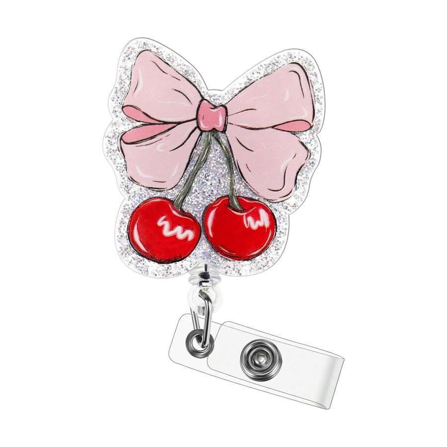 1pc Cherry Blossom Bow Retractable Badge Reel, DIY Jewelry Accessory, Easy Pull Clip - Multicolor - View 1