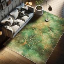 Retro Mid Century Abstract Pattern Rug On Ivory Background, Dark Orange And Reseda Green, 4' X 5' 5", Ideal For Bedroom, Dorm And Living Room - 翡翠淡咖啡色 - 查看 5