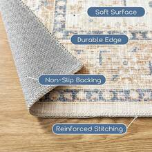 5x7 Washable Boho Neutral Vintage Rustic Earth Tone Area Rug With Rust Terracotta Pattern For Living Room, Dining Room, Bedroom - Light Tan Brown Beige, Modern Farmhouse Style - Orange Blue - View 3