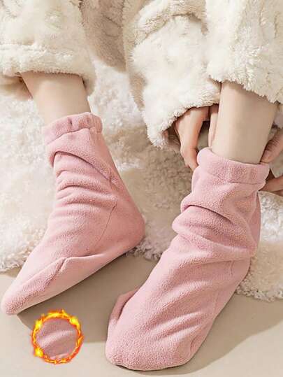 1 par de calcetines térmicos y acogedores para mujer, calcetines de felpa para otoño/invierno, calcetines de piso rosa, marrón y blancos adecuados para dormir, ver la televisión, leer libros y usar en casa