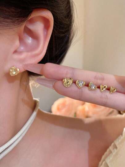 3pcs/Set Fashionable & Versatile Heart Shaped Earrings, Sweet & Minimalist Design, Cute Earring Set For Girls