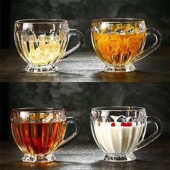 European Style Crystal Heat-Resistant Glass Cup, Home Use Anti-Scald Flower Tea Cup, Juice Cup, Luxury Water Cup Set, High Temperature Resistant Glassware
