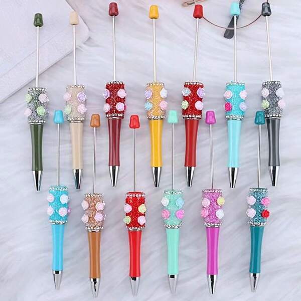 Set de 5 piezas o Set de 10 piezas Bolígrafos decorativos con flores de camelias hechas a mano con cuentas, creativos y lindos, colores aleatorios
