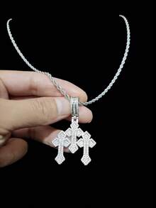 1 件立方氧化锆十字架吊坠和 1 件不锈钢扭链项链，男女通用嘻哈朋克吊坠项链，时尚复古珠宝，适合日常佩戴或派对，情人节礼物 - 銀色 - 查看 7