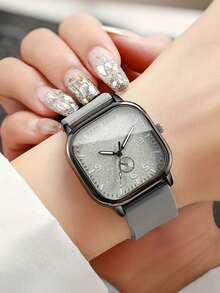 1pc Square Business Casual Outdoor Luxury Alloy Couple Quartz Watch With Stainless Steel Band, Suitable For Night Fishing, Adventure, Students, Casual Wristwatch - Multicolor - View 9