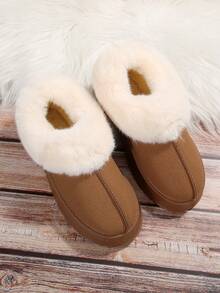 2025 New Autumn/Winter Thermal Slippers, Suede Fleece Thick Sole PlushThermal Linedd Warm Slippers, Non-Slip Fashion House Shoes, Preppy Campus Street Style Fluffy Lining