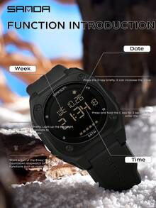 SANDA. SANDA 6303 Multifunctional Sports Electronic Watch 5ATM Waterproof Night Light Alarm Clock, Sunday Bate Stopwatch, Student Watch - Black - View 5