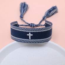 1pc Embroidered Cross Creative Woven Bracelet - Navy Blue - View 2