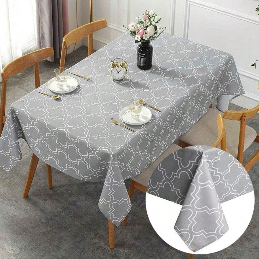 Vip Cotton Linen Fabric TableclothWashable Table ClothWrinkle Free AntiFadingDustProof Table Cover For Kitchen Dining Party Holiday Christmas Buffet Oblong 810 Seats 150x259CM Gray