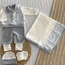 Baby Boy's Maternity Leave Kit 5 Pieces Blanket Jumpsuit Gloves Hat And Vest - 軍綠色 - 查看 2