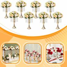 8pcs Gold Crystal Wedding Flower Stand,Metal Wedding Centerpiece Vas - Oro - Ver 7