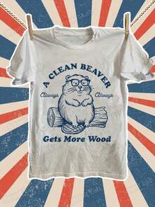 Camiseta divertida de castor limpio siempre consigue más madera - Camiseta casual de algodón con cuello redondo, súper suave y transpirable para el verano - Regalo perfecto para amantes de la naturaleza, entusiastas de los animales o cualquier persona con sentido del humor - Blanco - Ver 2