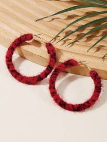 1 par de nuevos pendientes de otoño/invierno con estampado de leopardo y textura esponjosa, con diseños de corazón, redondos y en forma de estrella, de estilo punk dulce con aro grande, accesorios de moda, pendientes exagerados del mismo estilo para grupos de chicas, artículo imprescindible para influencers