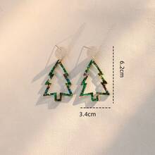 1 par de pendientes elegantes de árbol de Navidad rojo con brillo y hueco de acrílico, regalo de fiesta, festival de música y vacaciones para mujeres