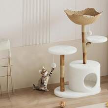 Wooden Cat Tree, Play Tower With Sisal Scratching Posts, Cat House, Perch On Top, Plush Jumping Platform, Play Ball, Sturdy Cat Activity Center For House Cats And Kittens - 白色-B - 查看 6