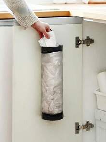 1pc Space-Saving Mesh Hanging Plastic Bag Storage Box - Foldable Breathable Kitchen Grocery Bag Organizer, Grocery Bag Rack, Home Storage Container