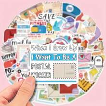 50pcs Cute Pigeon & Mail Office Themed Waterproof Vinyl Stickers - Reusable, Perfect For Laptops, Phones, Water Bottles, Helmets, Guitars & Suitcases - Multicolor - View 2