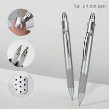 4-In-1 Nail Art Dotting Tool, Polka Dot Pen, Flower Painting Pen, Rhinestone Applicator, Soft Silicone Sponge Head, Suitable For Nail Salons,Nail Supplies,Nail Tools,Nail Art Tools,Back To School,Nails,Nail Tools For Press On Nails - 銀色 - 查看 1