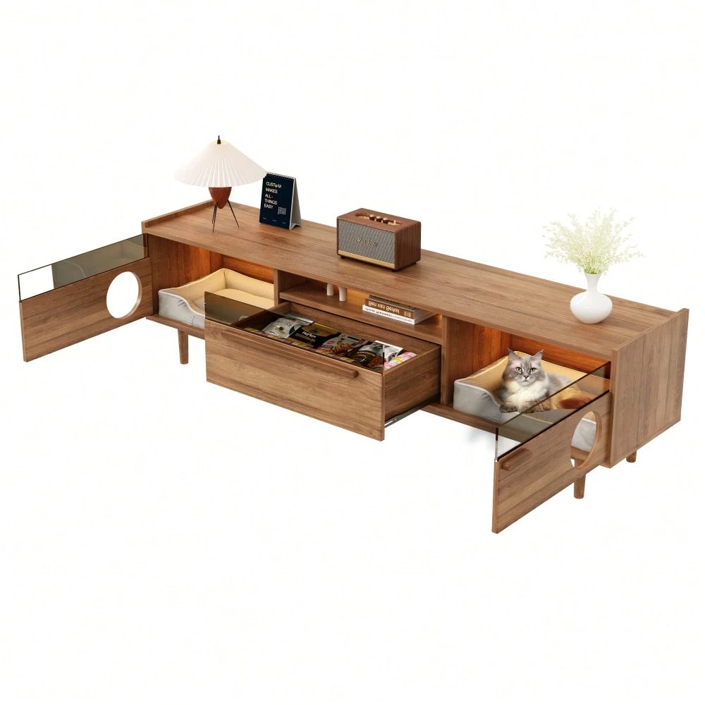 Walnut + MDF + LED+Glass+180cm