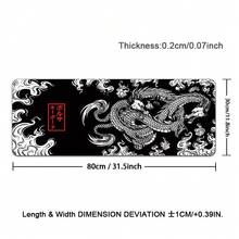 1pc Japanese Dragon Large Gaming Mouse Pad For Desk, Black Mouse Pad Gaming Mouse Mat Desk Pad, Non-Slip Base Computer Pad Keyboard Mat, XL Mousepad With Stitched Edge For Home Office