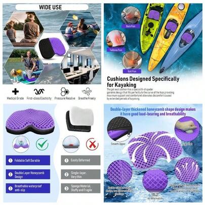 Kayak Cushion, Thicken Anti Slip Waterproof Gel Kayak, Portable Canoe Rowing Rubber Dinghy Pad Stadium Sit In Kayak Inflatable Fishing Kayak Canoe Kayak Accessories