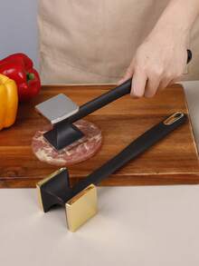 1pc Zinc Alloy Square Meat Tenderizer, Gold/Silver Double-Sided Meat Pounder For Home Use, Versatile Kitchen Tool With Nut Cracker And Spice Grinder