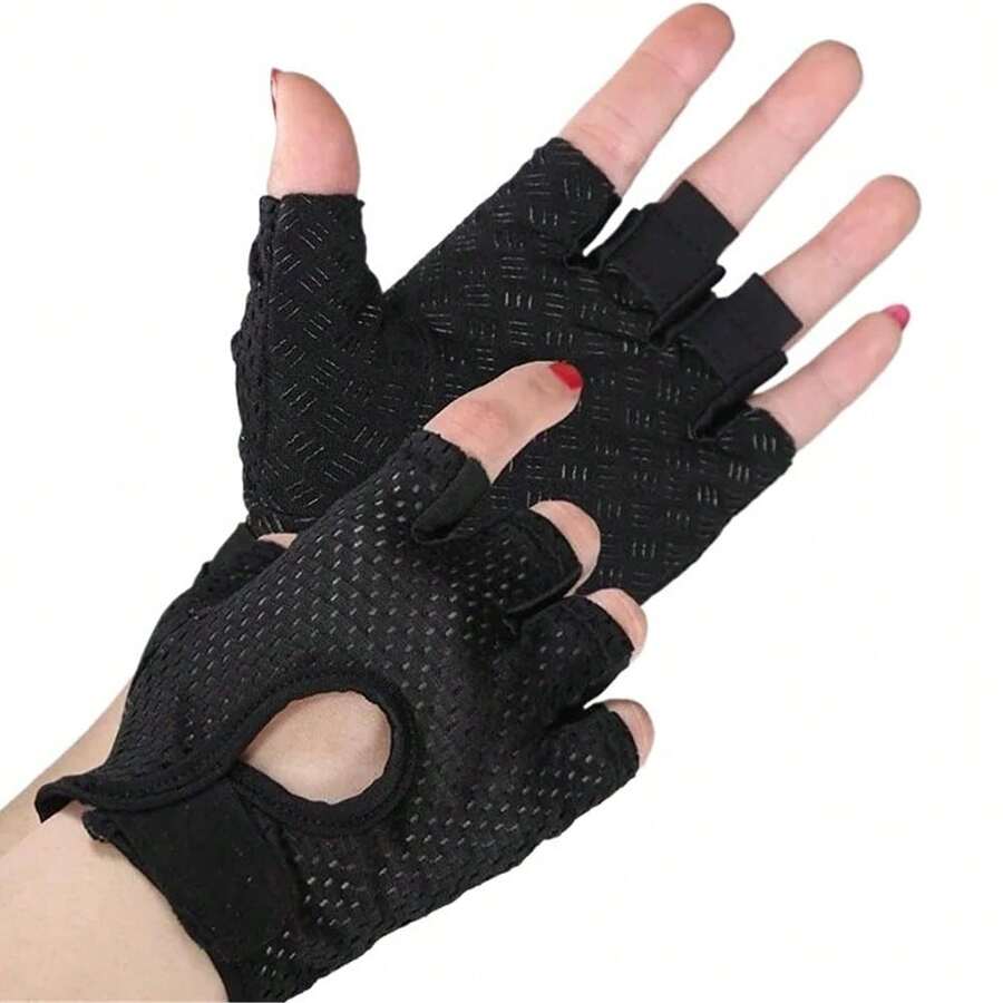 1 par de luvas respiráveis de meio dedo - Luvas de fitness duráveis e antiderrapantes, adequadas para levantamento de peso, ciclismo, corrida e treinamento de força de preensão - Luvas esportivas unissex