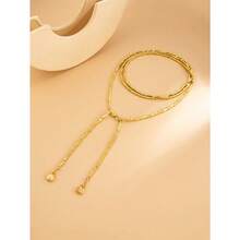 1pc Luxury Shiny CZ Faux Pearl Beaded Long Necklace, Personalized Metal Disc Tassel Pendant Necklace For Women, Suitable For Parties, Gifts, And Daily Wear - 金色 - 查看 6