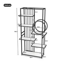 100 x 30 x 180 cm Metallregal im modernen Stil, solides Stahlrohr, geometrische Struktur, mehrstufiges Design, runde Dekoration, geeignet für die Inneneinrichtung, weiß + schwarz